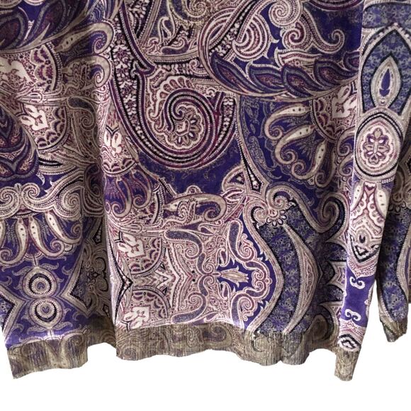 Chico's Women's Velvet Top Sweater Size 3 Paisley Floral Boho Metallic Embellish - Picture 7 of 10